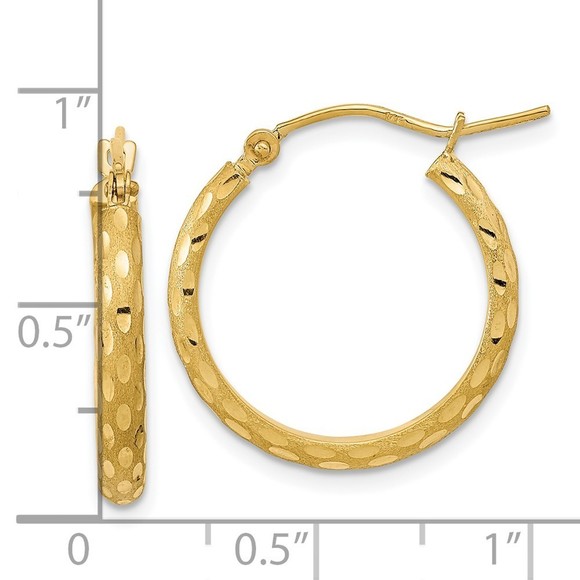 14k Yellow Gold Polished & Satin Diamond-cut Hoop Earring 20.44 L x 19.86 mm W